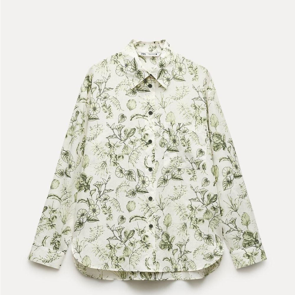 Zara Green and Cream Toile printed button down top